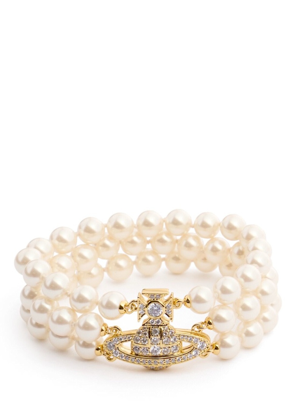 Pearl Triple-Strand Bracelet with Gold Crystal Clasp